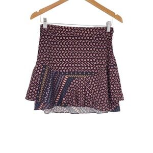 BOBSTORE Faithful Patterned Ruffle Hem A-line Bohemian Flirty Mini Skirt XS